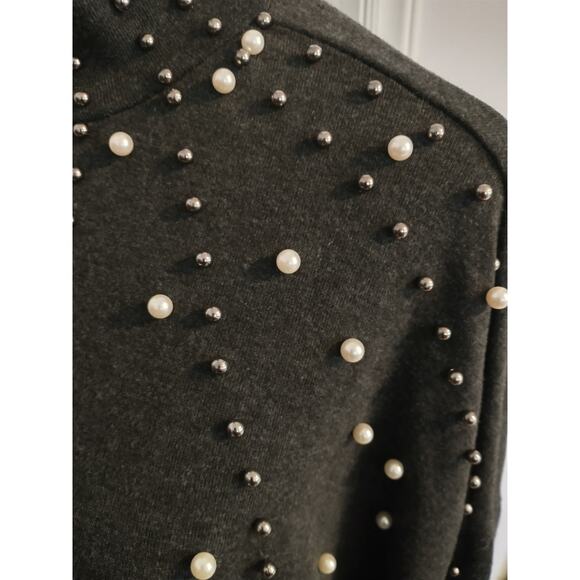 Women's Pearl Beaded Size Large Knit Gray Tunic Layers Maximalist Lagenlook Cute - Picture 9 of 12
